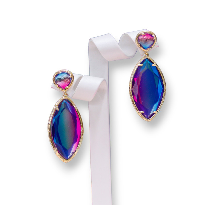 Boucles D'Oreilles Tige Bronze Avec Serti Oeil De Chat 21x52mm Couleur 1