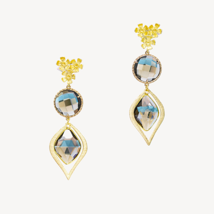 Bronze Stud Earrings With Set Cat's Eye And Smoked Bronze Elements