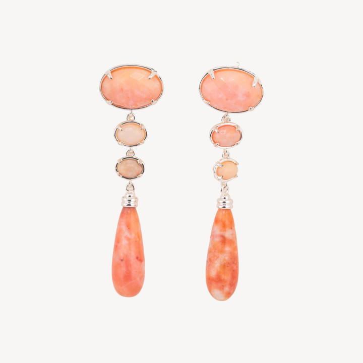 Boucles D'oreilles Tiges Bronze Oeil De Chat Ou Argent Peau D'ange Pierres Dures