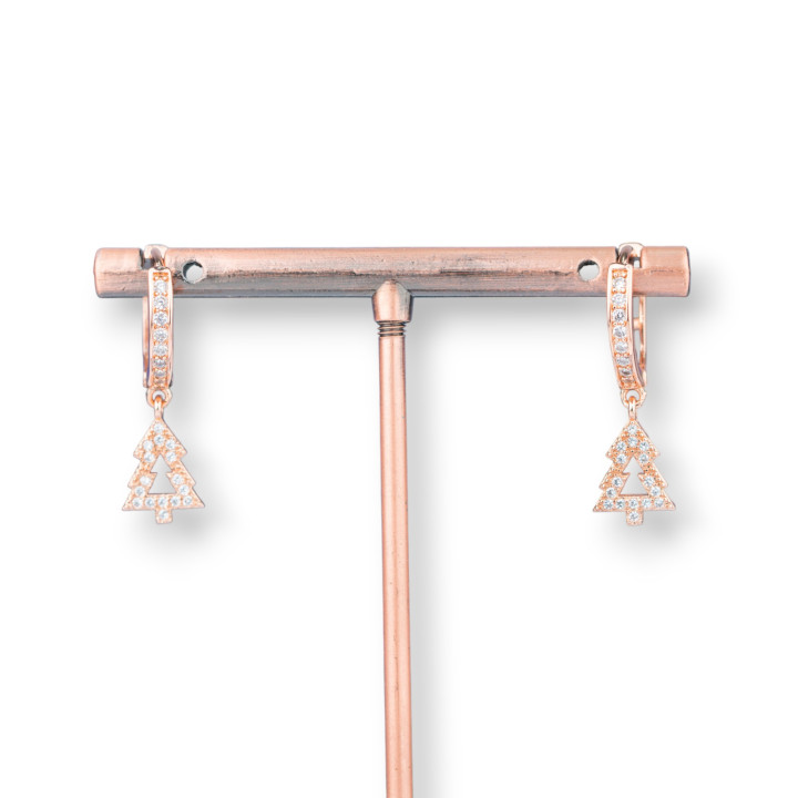 Bronze-Ohrstecker mit Zirkonen und Fantasy-Anhänger 9 x 26 mm Rose White Gold Tree