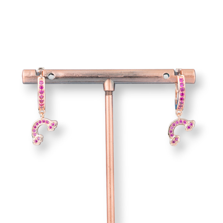 Boucles D'oreilles Tiges Bronze Avec Zircons Et Pendentif Fantaisie 9x26mm Rainbow Or Rose Rose