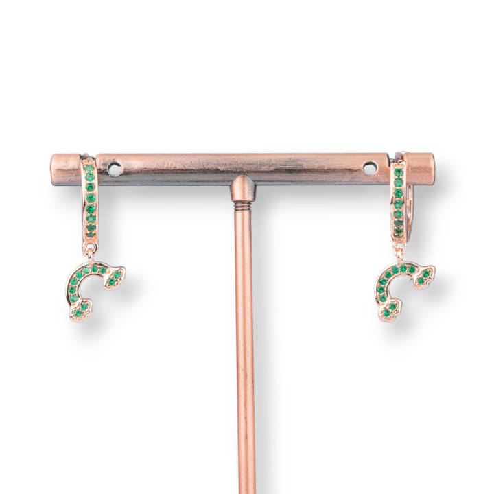 Boucles D'oreilles Tiges Bronze Avec Zircons Et Pendentif Fantaisie 9x26mm Rainbow Or Rose Vert