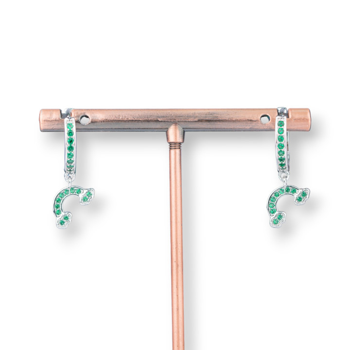 Bronze-Ohrstecker mit Zirkonen und Fantasie-Anhänger 9x26mm Regenbogen Rhodiumgrün