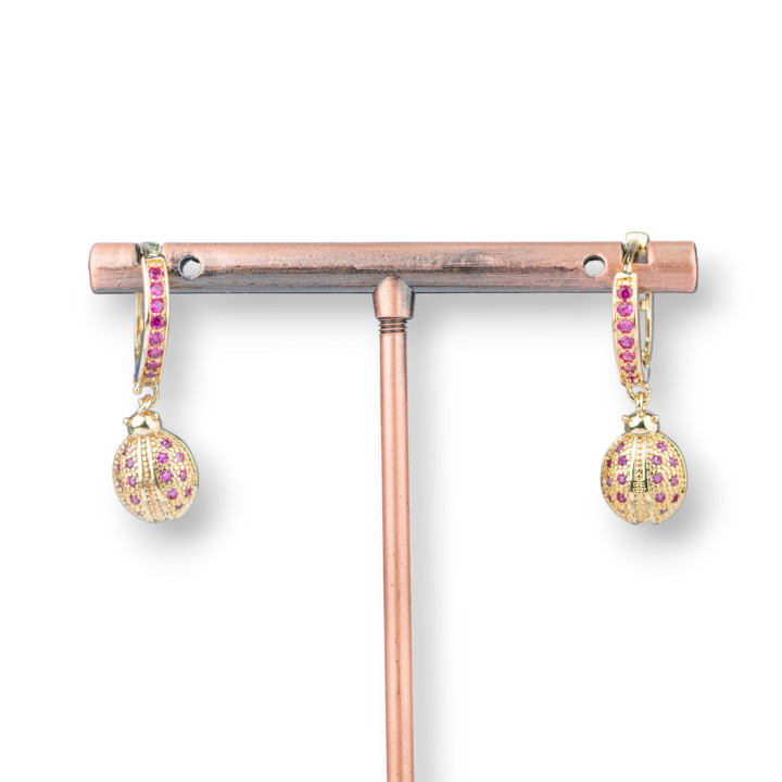Bronze-Ohrstecker mit Zirkonen und Fantasy-Anhänger 9x26mm Pink Golden Ladybug
