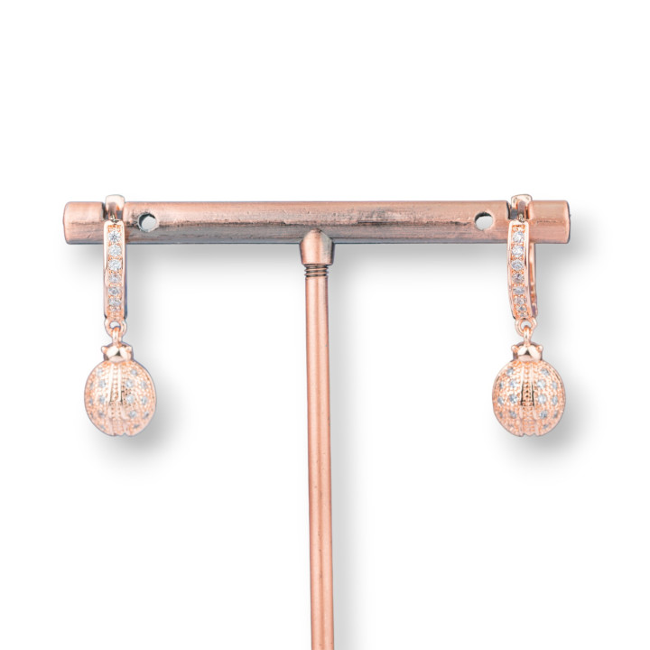 Boucles D'oreilles Tiges Bronze Avec Zircons Et Pendentif Fantaisie 9x26mm Coccinelle Or Blanc Rose