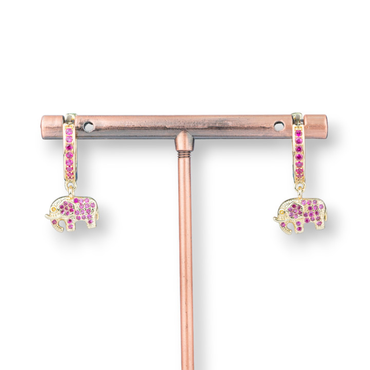 Bronze-Ohrstecker mit Zirkonen und Fantasy-Anhänger 9x26mm Pink Golden Elephant