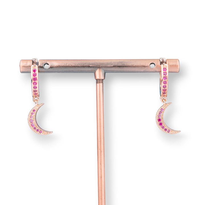 Bronze-Ohrstecker mit Zirkonen und Fantasie 9 x 26 mm Mond-Anhänger Rose Gold Rose