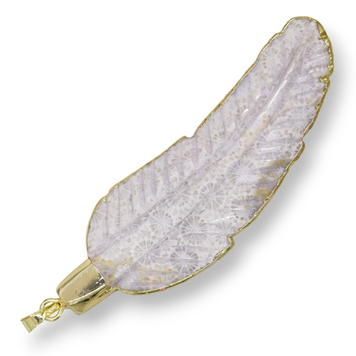 Ágata Fósil Cruda Colgante Filo Oro 25-80mm 2uds