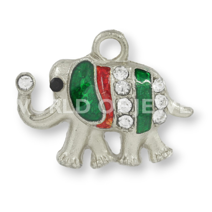 Pendente Di Ottone Smaltato Con Strass Elefante 22x16mm 25pz Argentato