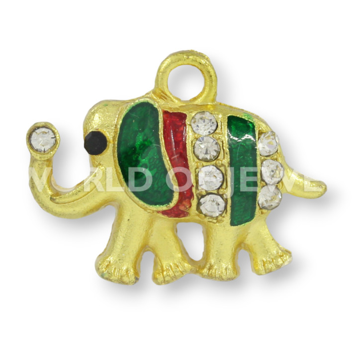 Pendentif Laiton Emaillé Eléphant Strass 22x16mm 25pcs Doré