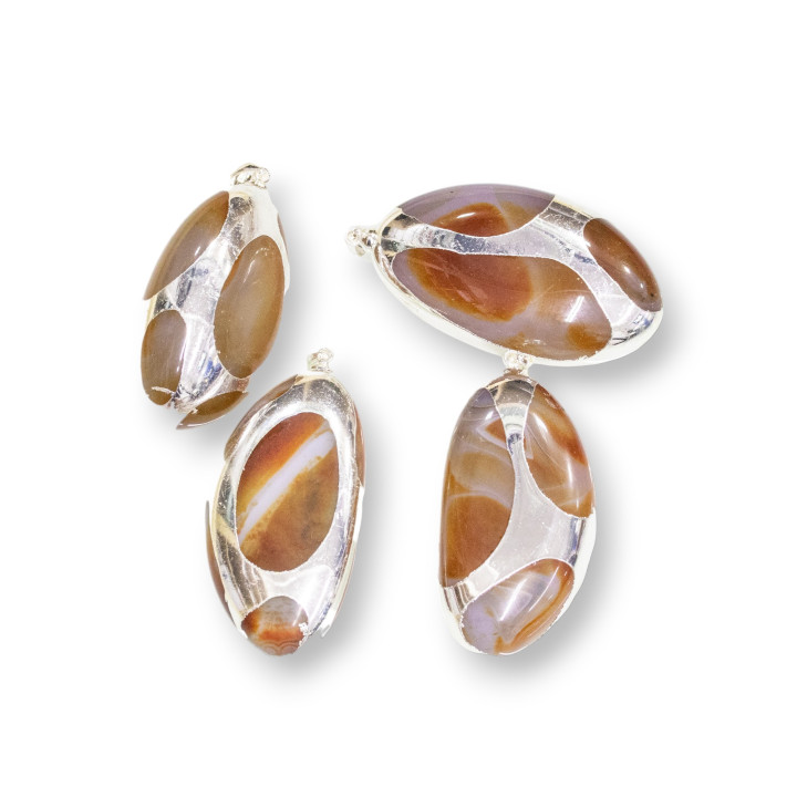 Pendentifs en agate roulée bordée d'or 4pcs cornaline rhodiée