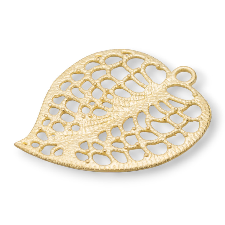 Pendant Brushed Bronze Component Perforated Leaf 32x42mm 20pcs Golden