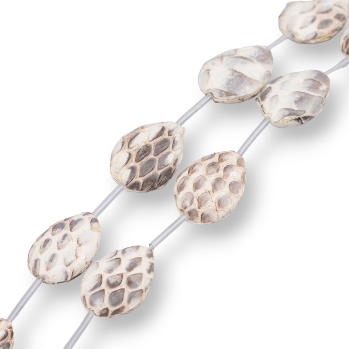 Δερμάτινο Εξάρτημα Strand Beads Snake Skin Flat Drop 18x25mm 8τμχ Κρέμα