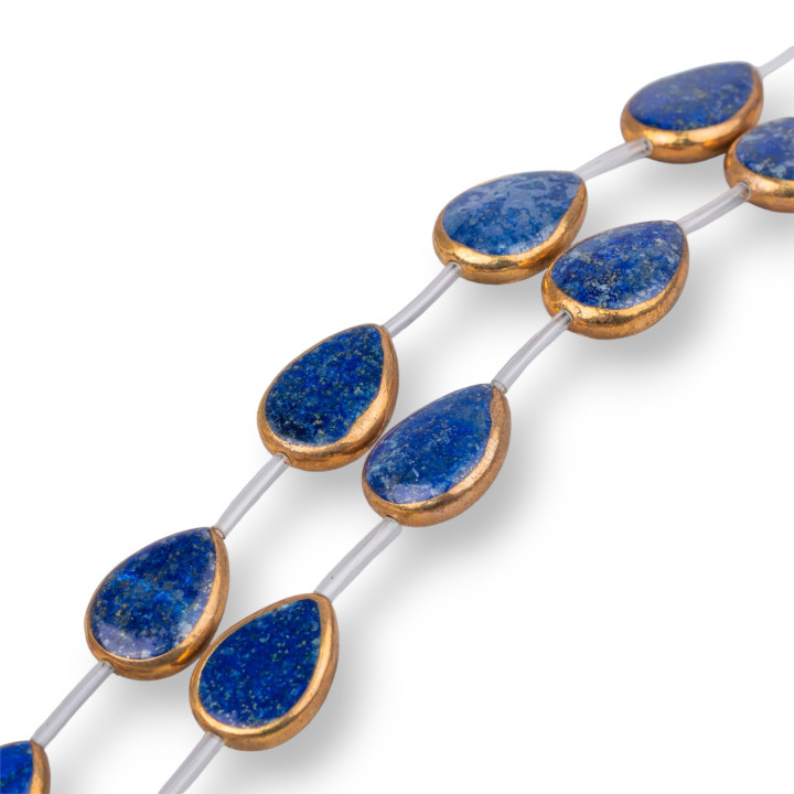 Stranded Beads Lapislazuli Komponente Goldumrandet Tropfen Flach 18x25mm 8St