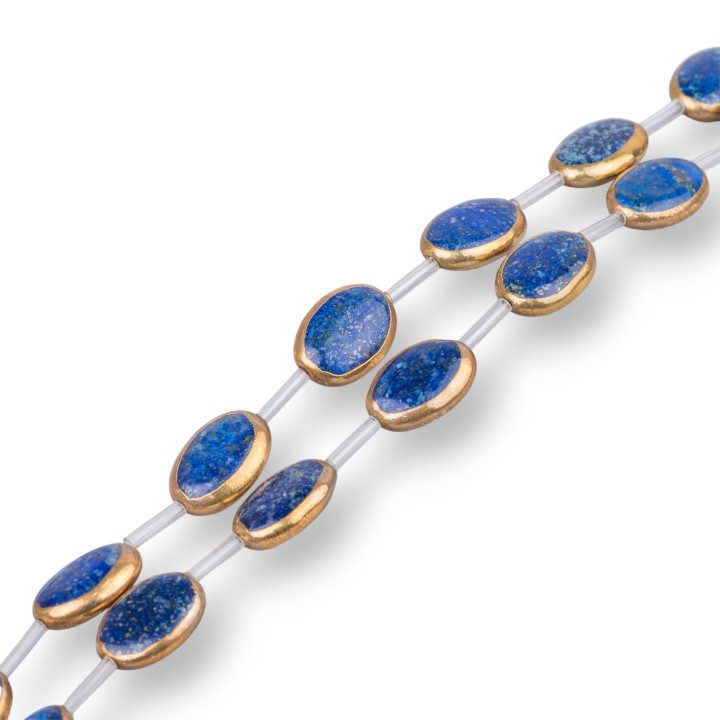 Wire Beads Lapis Lazuli Component Gold Edged Flat Oval 14x18mm 12pcs