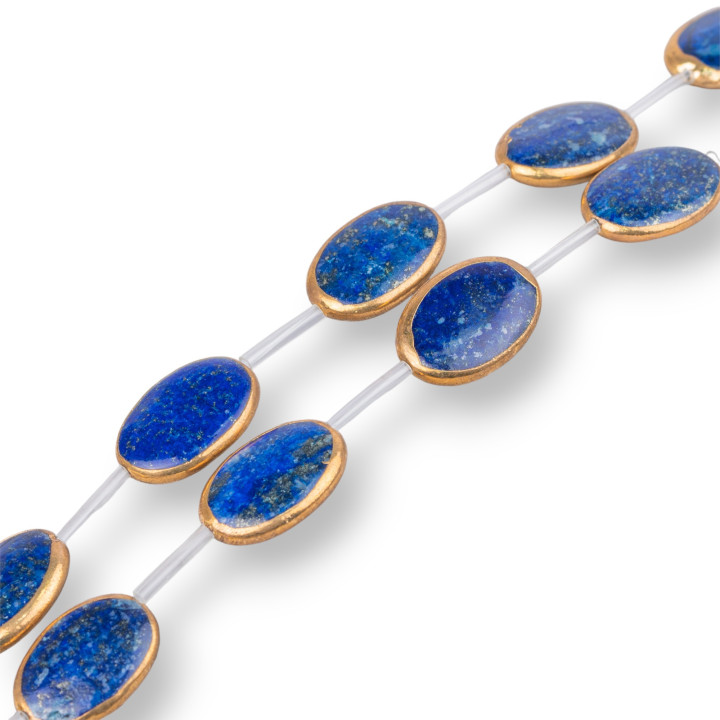 Wire Beads Lapis Lazuli Component Gold Edged Flat Oval 18x25mm 8pcs