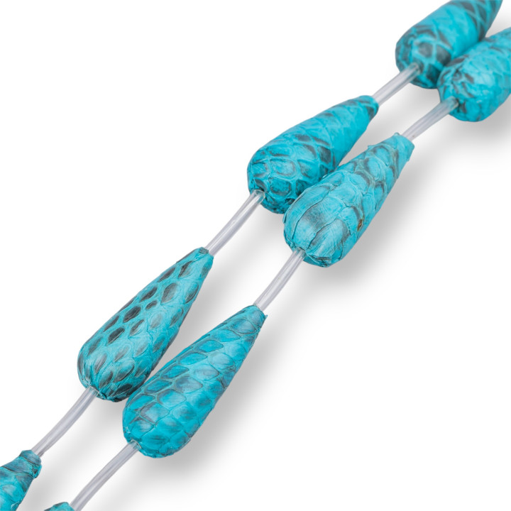 Snake Skin Drop Leather Component Strand Beads 14x36mm 6τμχ Τυρκουάζ