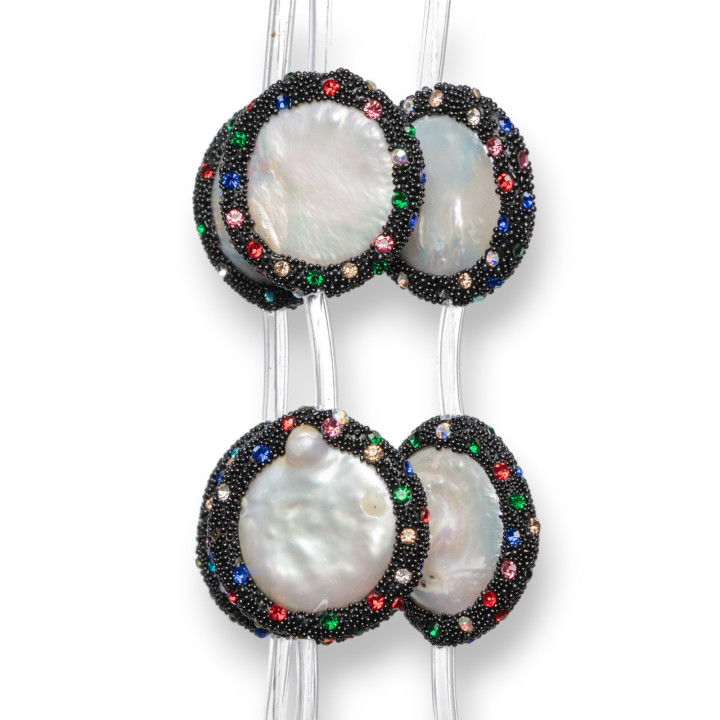 Cuentas de alambre de conector de perlas de río planas y redondas de 25mm bordeadas con diamantes de imitación multicolores 10 U