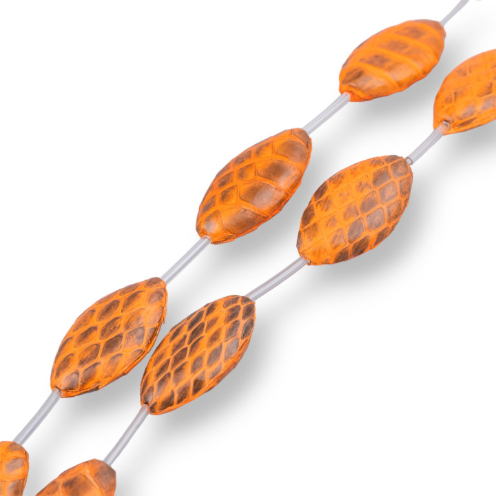 Snake Skin Component Strand Beads Flat Oval 17x30mm 8pcs Orange