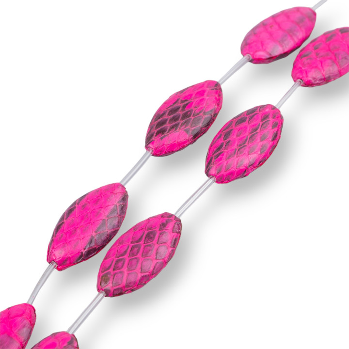 Cuentas de Hilo Componente de Cuero Piel de Serpiente Oval Plano 17x30mm 8pcs Fucsia