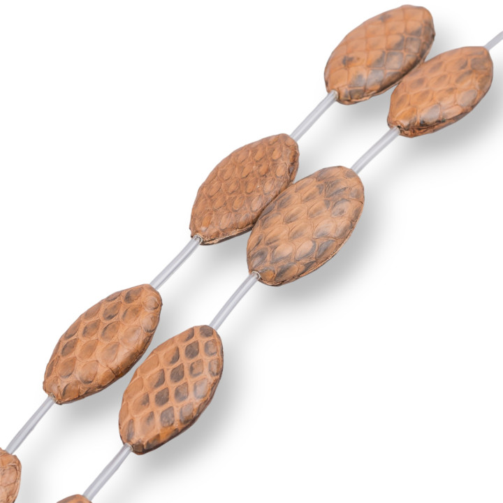 Snake Skin Component Strand Beads Flat Oval 17x30mm 8pcs Brown
