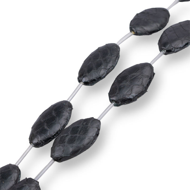 Στοιχείο Snake Skin Strand Beads Flat Oval 17x30mm 8τμχ Μαύρο