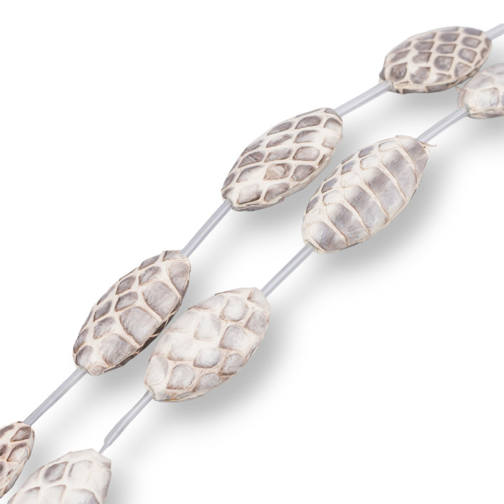 Chaîne Perles Composant Cuir Peau De Serpent Ovale Plat 17x30mm 8pcs Crème