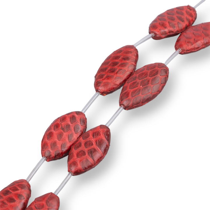 Cuentas de hilo Componente de cuero Piel de serpiente Oval plana 17x30mm 8pcs Rojo oscuro