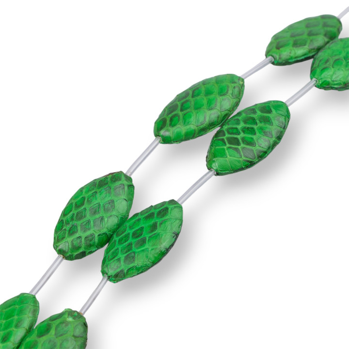 Chaîne Perles Composant Cuir Peau De Serpent Plat Ovale 17x30mm 8pcs Vert