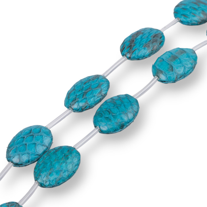 Snake Skin Component Strand Beads Flat Oval 18x25mm 8pcs Teal Blue