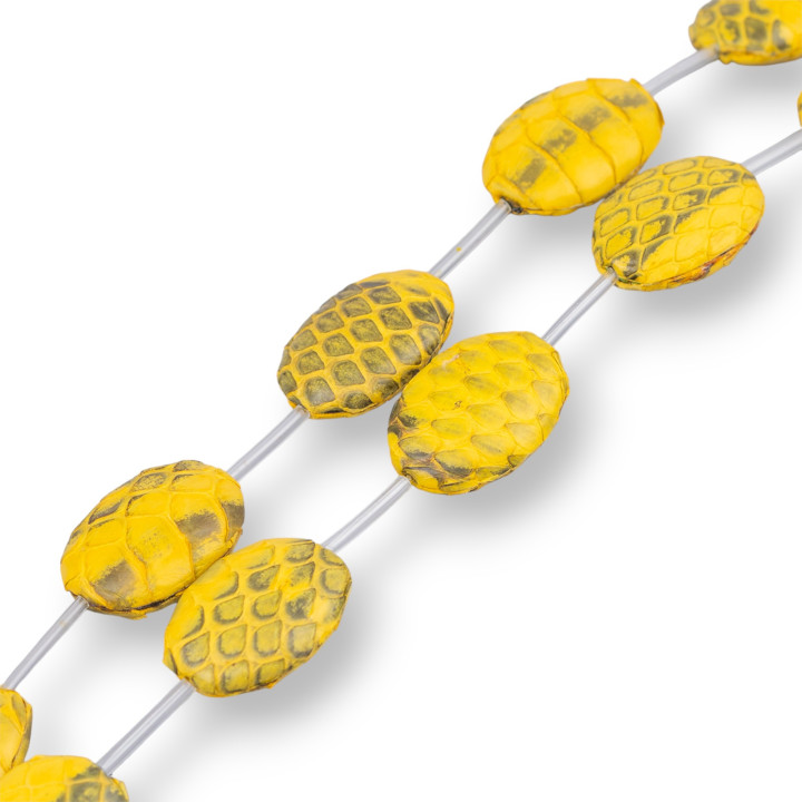 Perline A Filo Componente Di Similpelle Snake Skin Ovale Piatto 18x25mm 8pz Giallo