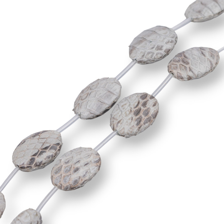Cuentas de Hilo Componente de Cuero Piel de Serpiente Oval Plano 18x25mm 8pcs Gris