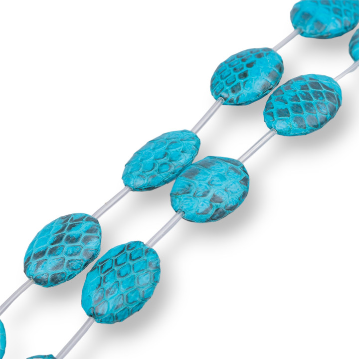 Fadenperlen Lederkomponente Schlangenhaut Oval Flach 18x25mm 8St Türkis