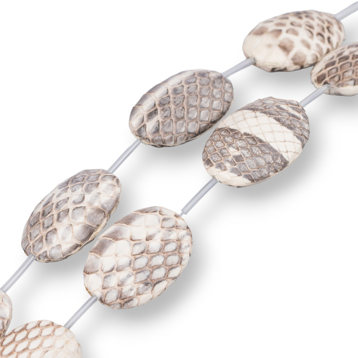 Perline A Filo Componente Di Similpelle Snake Skin Ovale Piatto 25x35mm 6pz