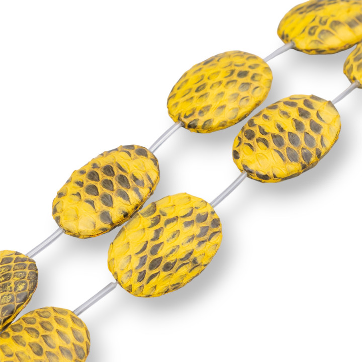 Perline A Filo Componente Di Similpelle Snake Skin Ovale Piatto 25x35mm 6pz Giallo