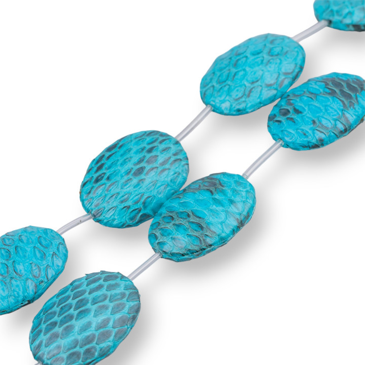 Snake Skin Component Strand Beads Flat Oval 25x35mm 6pcs Turquoise