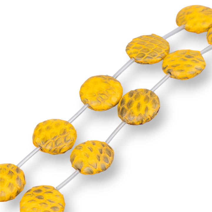 Perles Fil Cuir Composant Peau de Serpent Rond Plat 20mm 10pcs Jaune