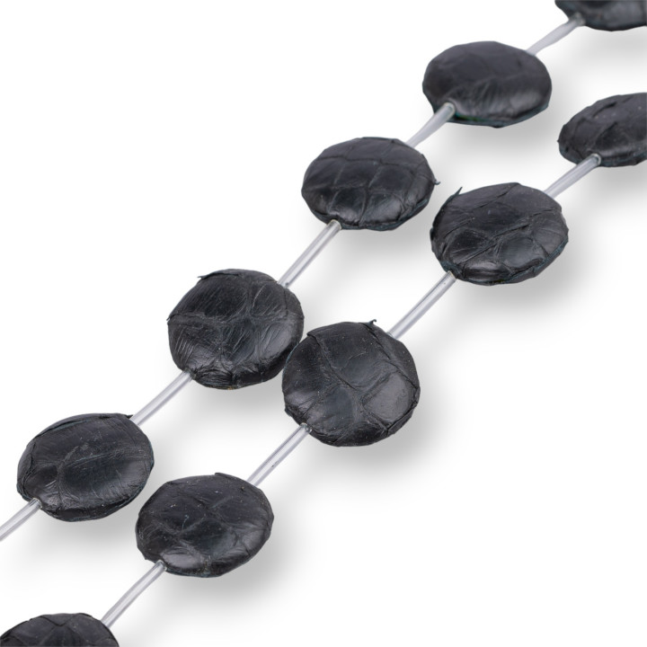 Perles Fil Cuir Composant Peau de Serpent Plat Rond 20mm 10pcs Noir