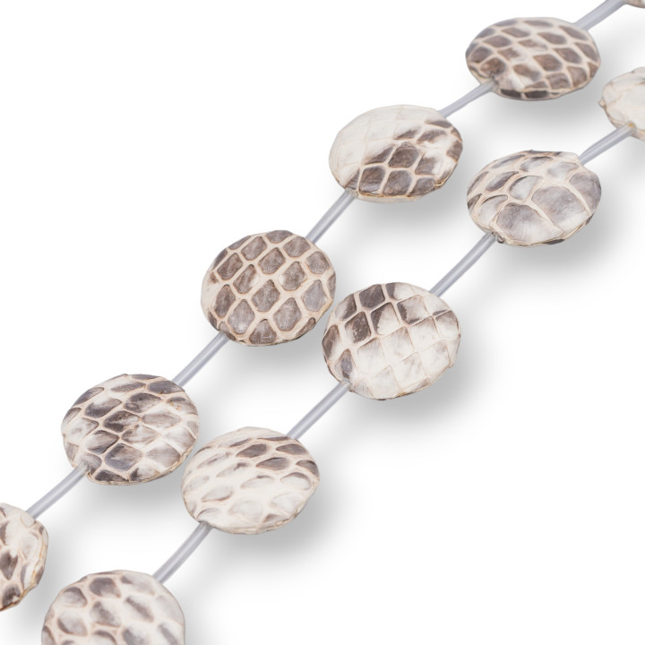 Snake Skin Leather Component Strand Beads Round Flat 20mm 10 τμχ Κρέμα