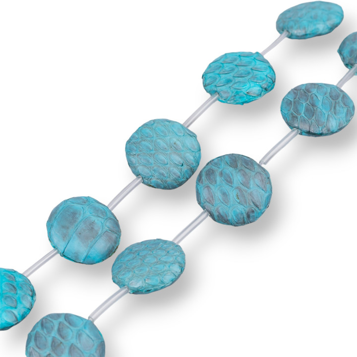 Δέρμα Φιδιού Στρογγυλές Επίπεδες Χάντρες 20mm 10τμχ Τυρκουάζ