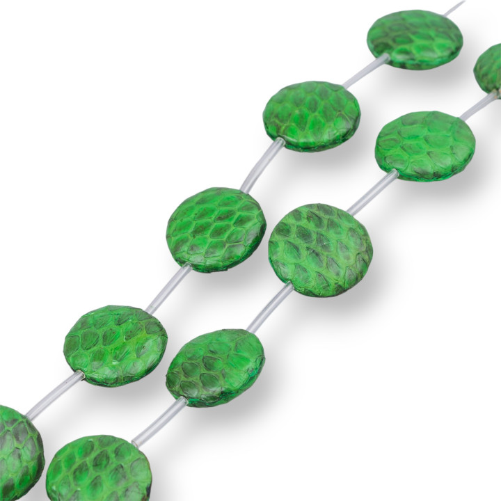 Perline A Filo Componente Di Similpelle Snake Skin Tondo Piatto 20mm 10pz Verde