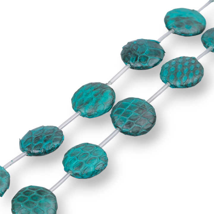 Fadenperlen Lederkomponente Schlangenhaut flach rund 20 mm 10 Stück Smaragdgrün