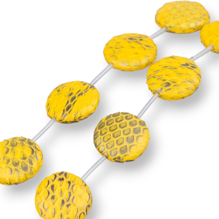 Cuentas de hilo Componente de cuero Piel de serpiente Plano Redondo 25 mm 8 piezas Amarillo