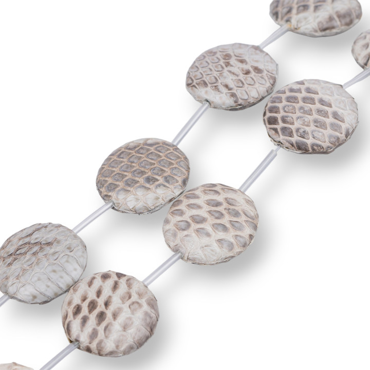 Flat Round Snake Skin Component Strand Beads 25mm 8pcs Grey