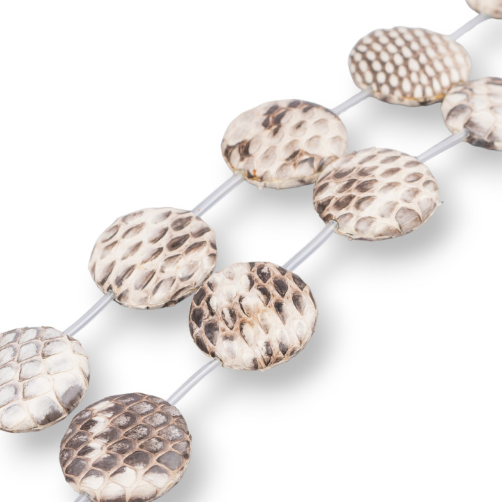 Snake Skin Leather Component Strand Beads Round Flat 25mm 8pcs Cream