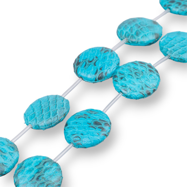 Perles Fil Composant Cuir Peau de Serpent Plat Rond 25mm 8pcs Turquoise
