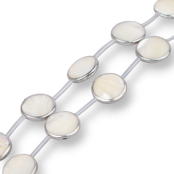 Fil Nacre Blanc Rond Plat Lisse Coin Rhodium Tranchant 20mm 9pcs