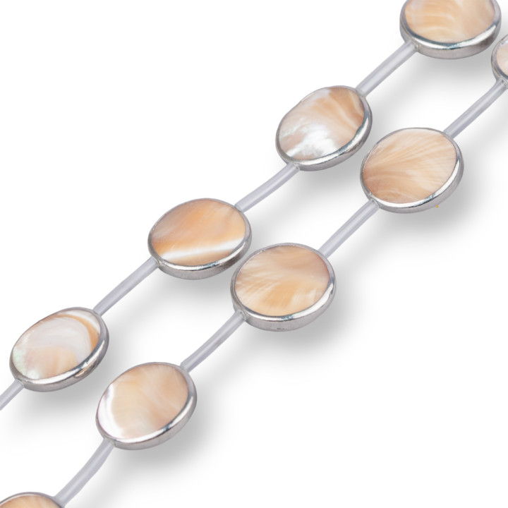 Mother of Pearl Strand Beads Cappuccino Στρογγυλό επίπεδο λείο κέρμα με ρόδιο 20mm 9τμχ
