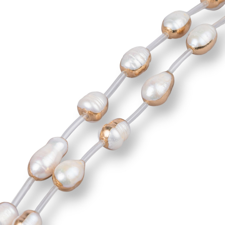 Gold Edged River Pearl Strand Beads Striped Barrel 12x15-12x22mm