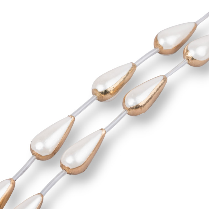 Majorcan Pearl Strand Beads Gold Edged Drop 12x27mm 8pcs